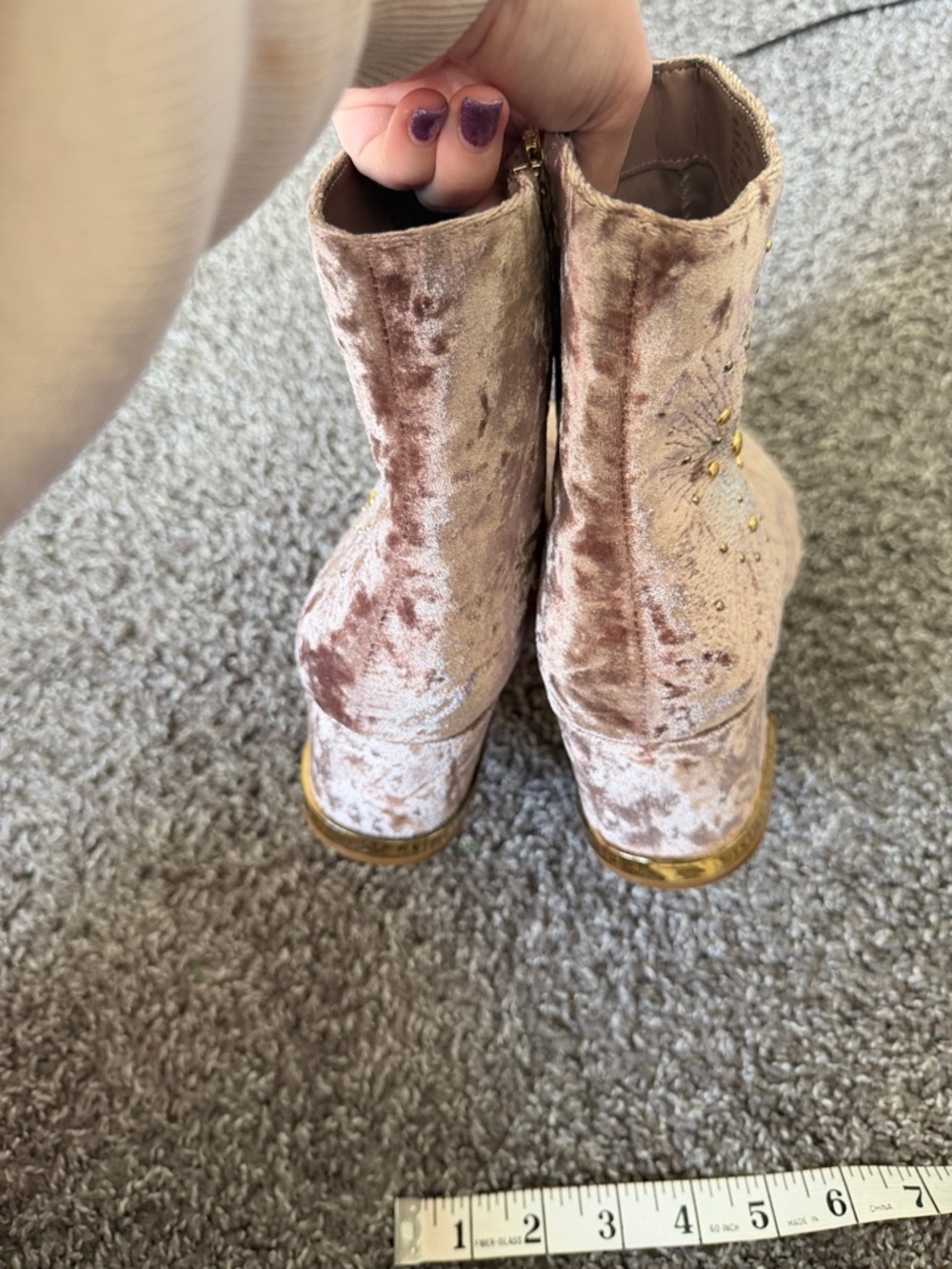 Crushed Velvet Embellished Ankle Boots in Blush/Brown/Mauve size 10 - Picture 8 of 12